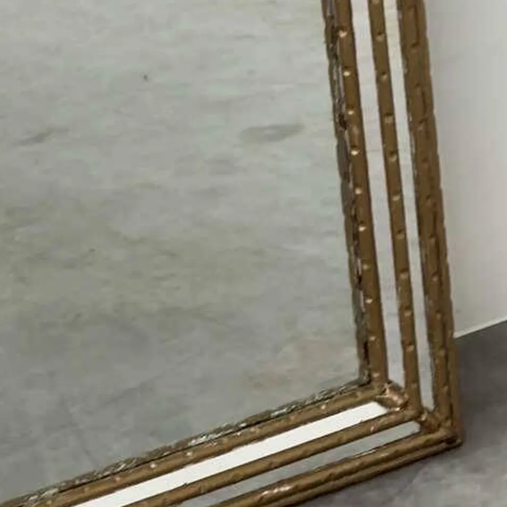 Miroir plein longueur en faux bambou doré vintage – Hollywood Regency, années 1980