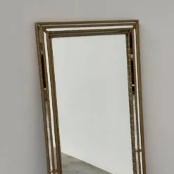 Miroir plein longueur en faux bambou doré vintage – Hollywood Regency, années 1980