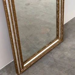 Miroir plein longueur en faux bambou doré vintage – Hollywood Regency, années 1980