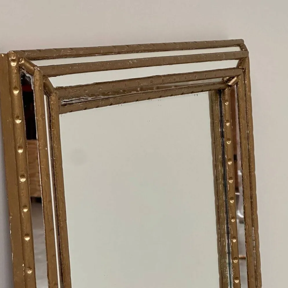Miroir plein longueur en faux bambou doré vintage – Hollywood Regency, années 1980