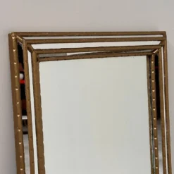 Miroir plein longueur en faux bambou doré vintage – Hollywood Regency, années 1980