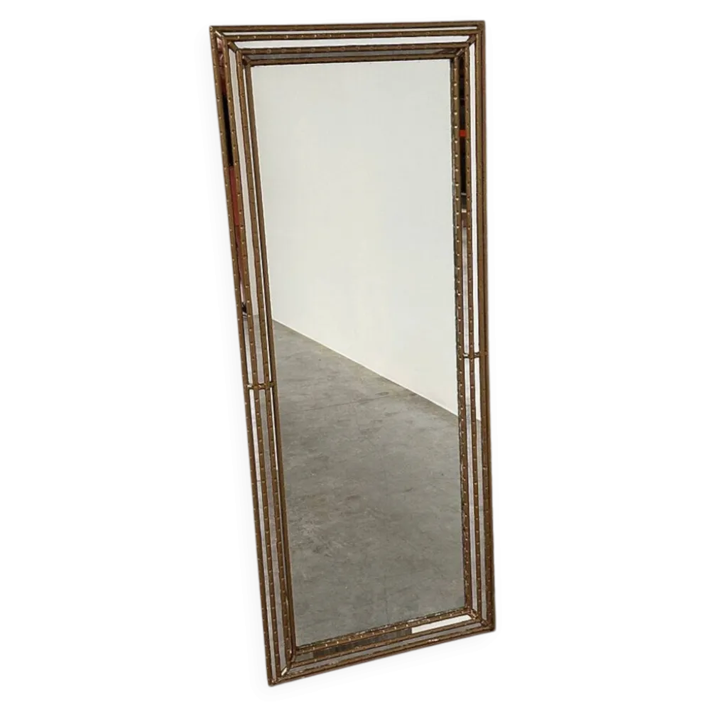 Miroir plein longueur en faux bambou doré vintage – Hollywood Regency, années 1980
