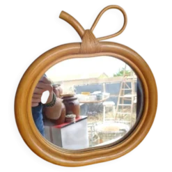 Miroir pomme en rotin vintage / osier - Années 60/70