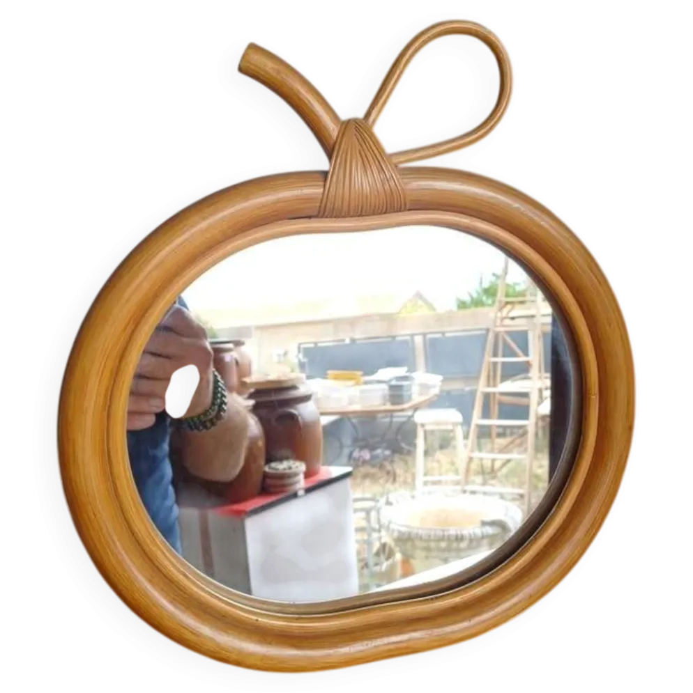 Miroir pomme en rotin vintage / osier - Années 60/70