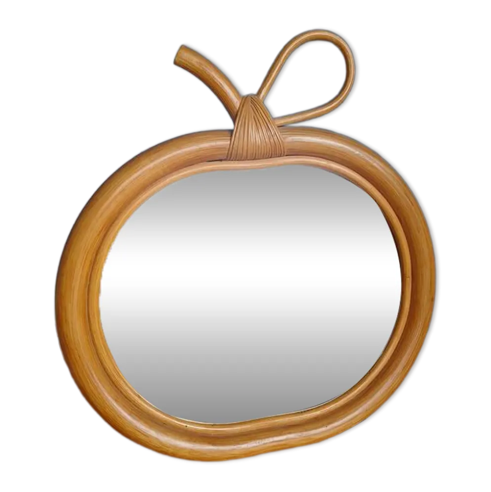 Miroir pomme en rotin vintage / osier - Années 60/70