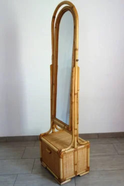 Miroir psyché osier tressé et bambou, années 70/80