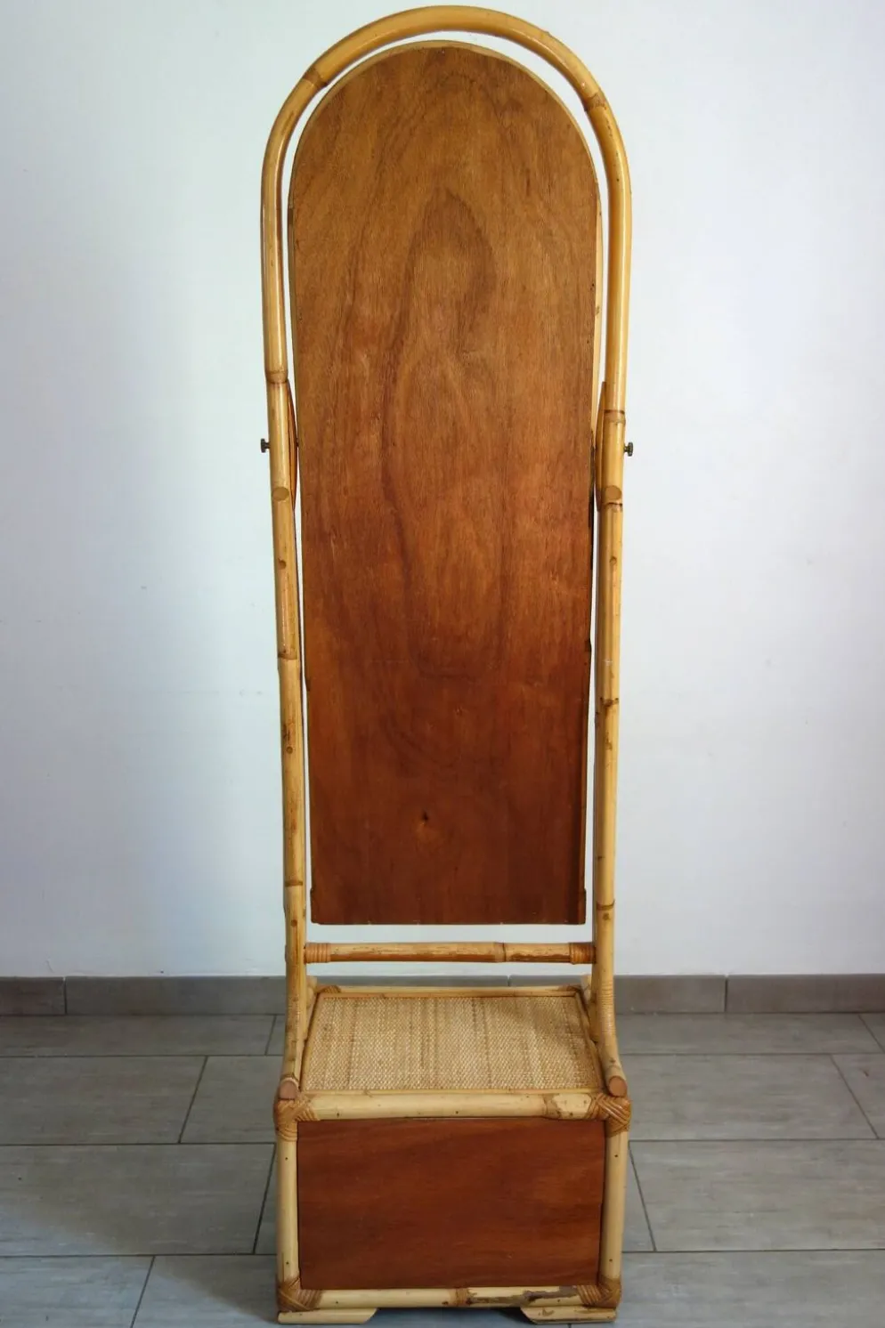 Miroir psyché osier tressé et bambou, années 70/80