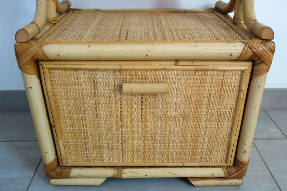 Miroir psyché osier tressé et bambou, années 70/80