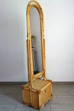 Miroir psyché osier tressé et bambou, années 70/80