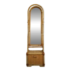 Miroir psyché osier tressé et bambou, années 70/80