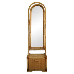 Miroir psyché osier tressé et bambou, années 70/80