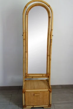 Miroir psyché osier tressé et bambou, années 70/80