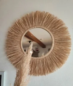 Miroir raphia fait main, création artisanale