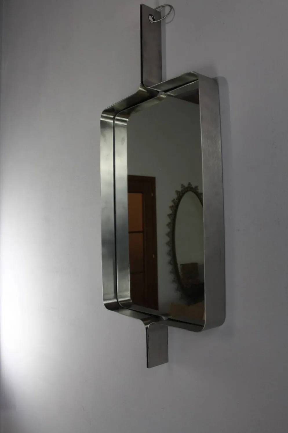 Miroir rectangulaire en acier brossé de Xavier Feal, 1970