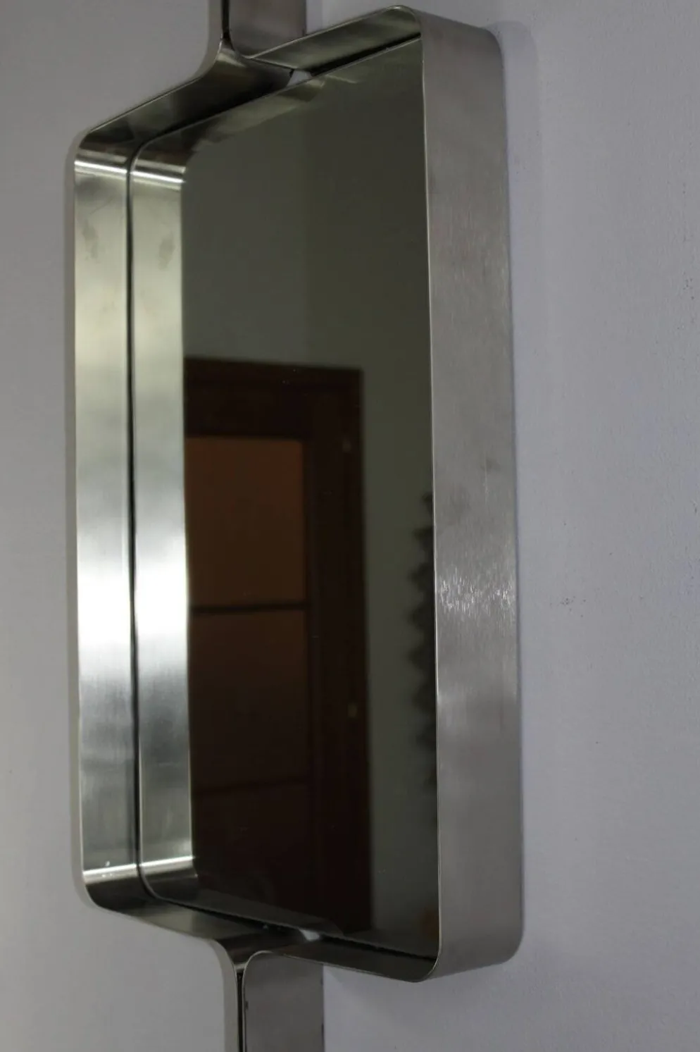Miroir rectangulaire en acier brossé de Xavier Feal, 1970