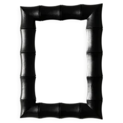 Miroir rectangulaire en bois patiné noir façon bambou – 68 × 100 cm