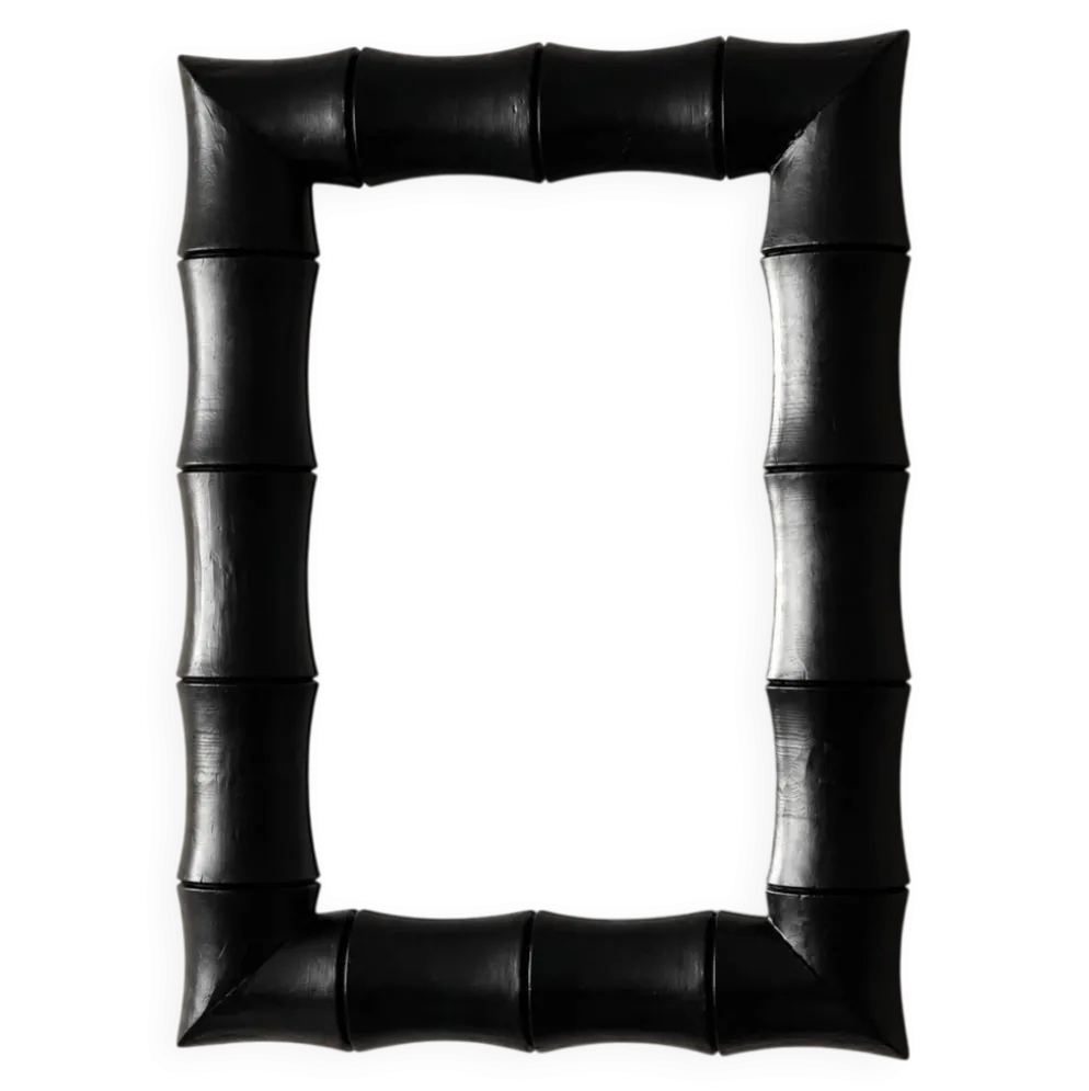 Miroir rectangulaire en bois patiné noir façon bambou – 68 × 100 cm