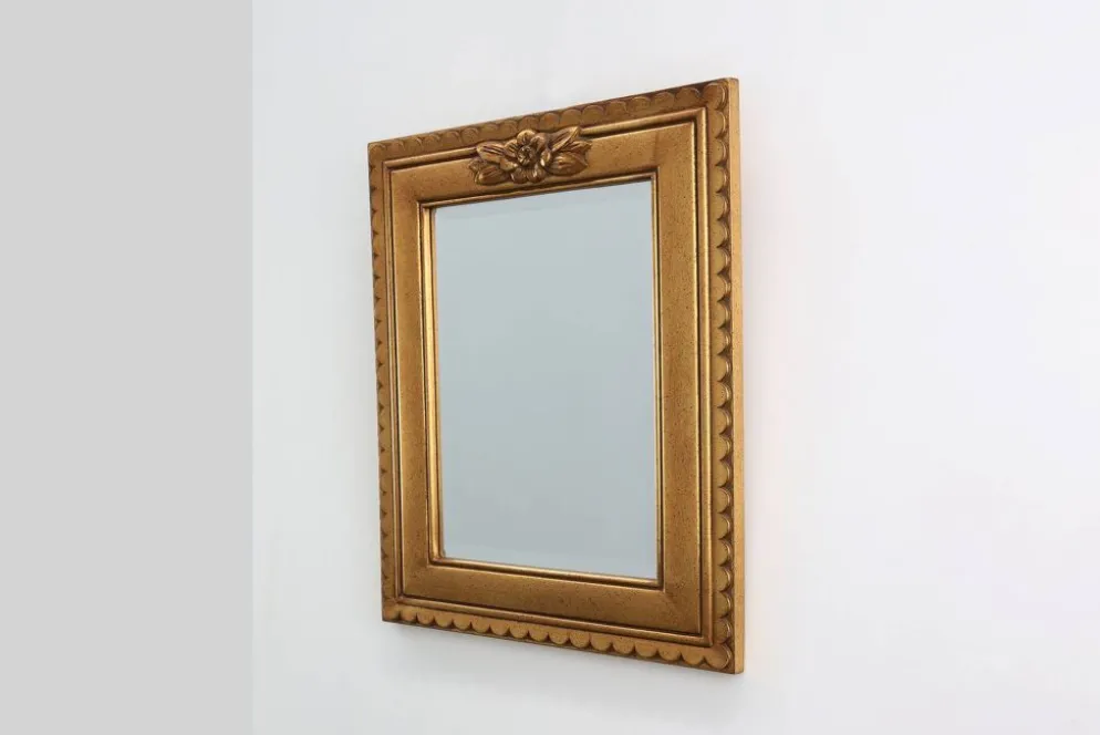 Miroir rectangulaire en résine dorée Deknudt, Belgique 20e siècle