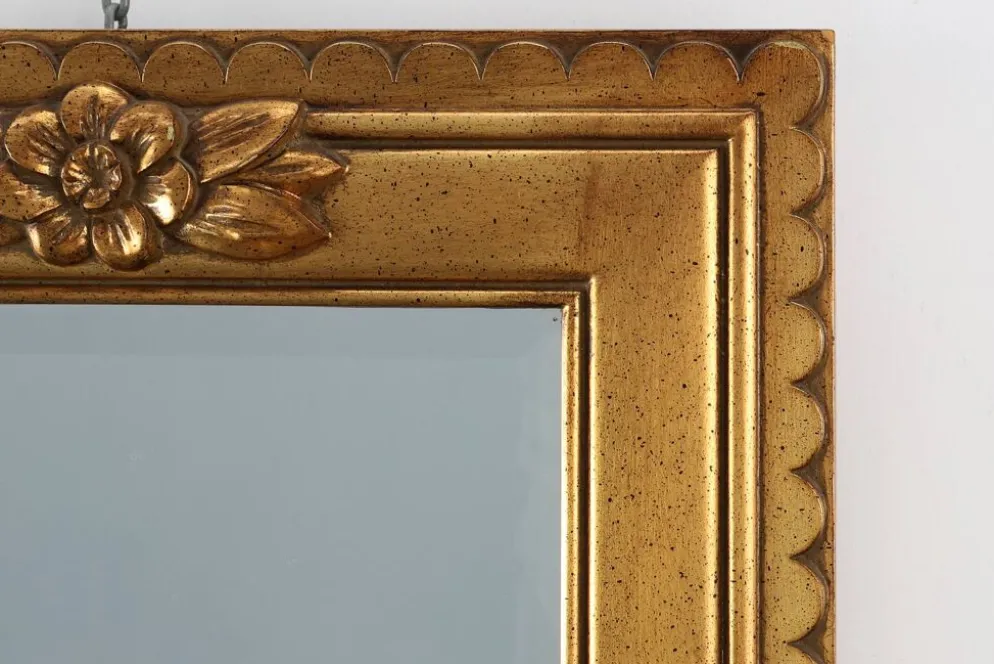 Miroir rectangulaire en résine dorée Deknudt, Belgique 20e siècle