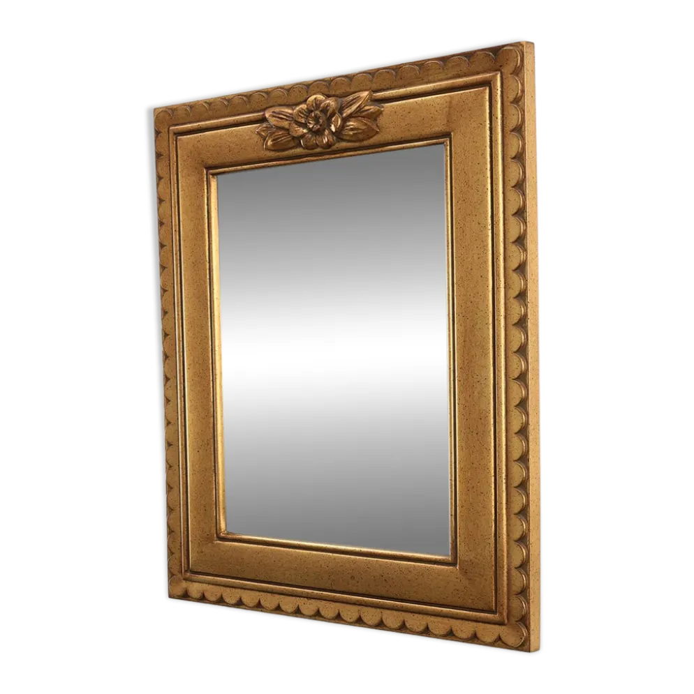 Miroir rectangulaire en résine dorée Deknudt, Belgique 20e siècle