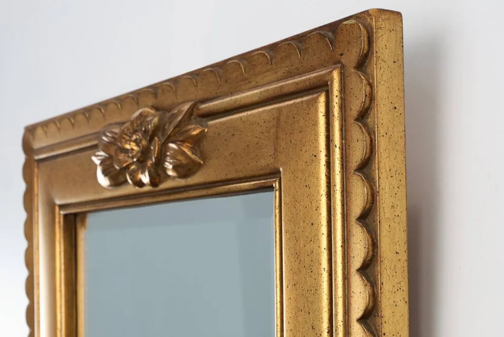 Miroir rectangulaire en résine dorée Deknudt, Belgique 20e siècle