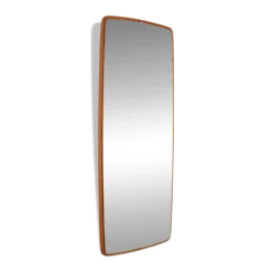 Miroir rectangulaire en teck légèrement convexe scandinave par