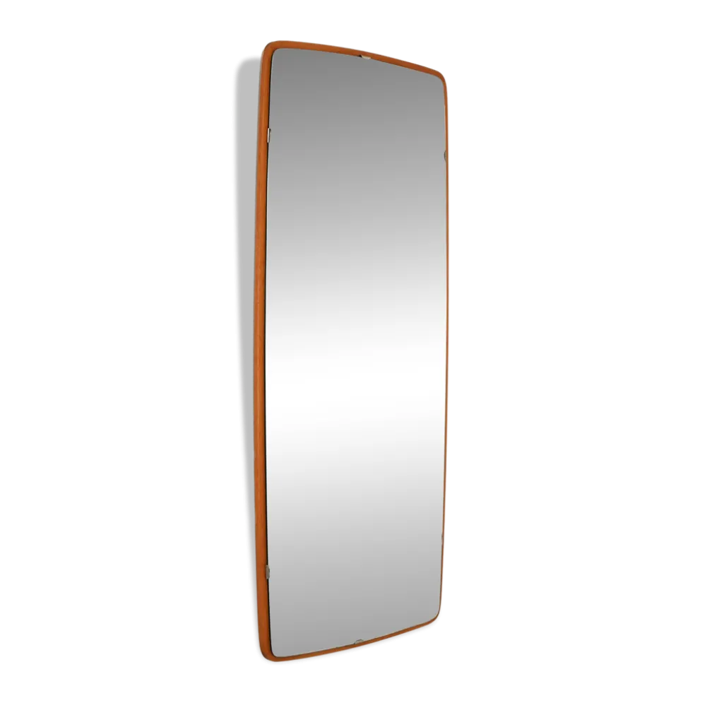Miroir rectangulaire en teck légèrement convexe scandinave par "Kron"