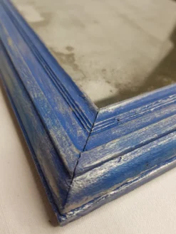 Miroir rectangulaire patine bleu et argent 28 X 46 cm