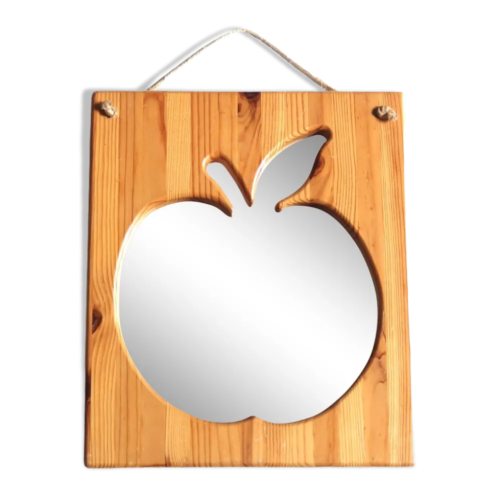 Miroir rectangulaire pomme en bois de pin et corde