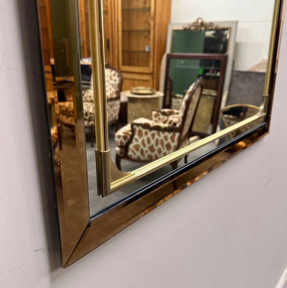 Miroir rectangulaire Schöninger en verre teinté bronze et détails en laiton, allemand