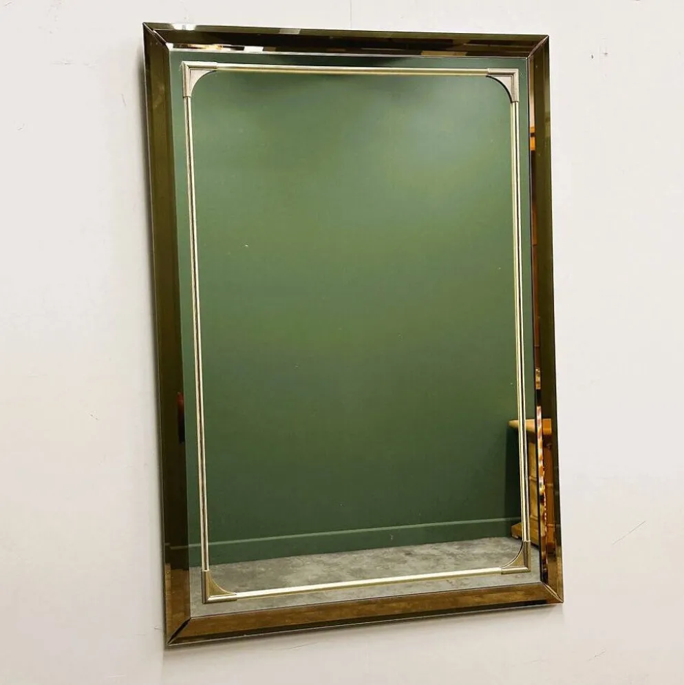 Miroir rectangulaire Schöninger en verre teinté bronze et détails en laiton, allemand
