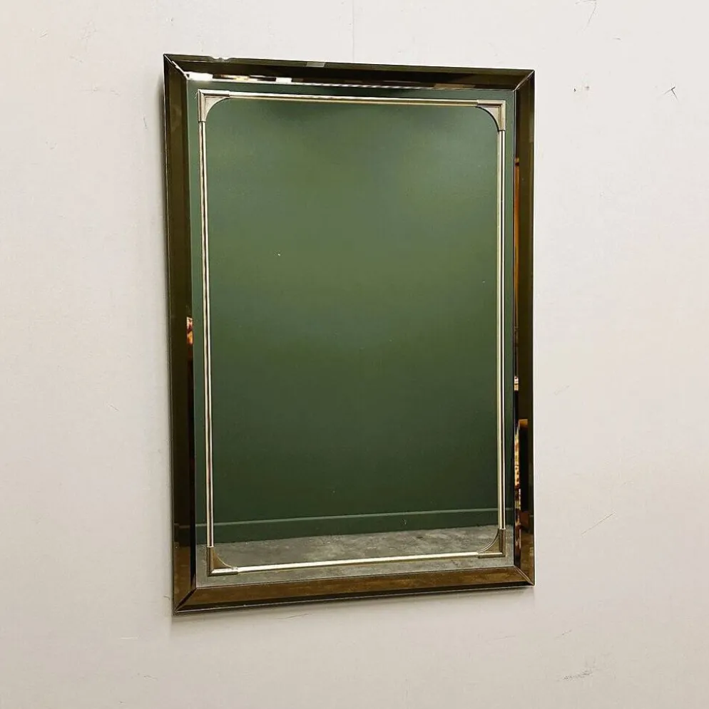 Miroir rectangulaire Schöninger en verre teinté bronze et détails en laiton, allemand