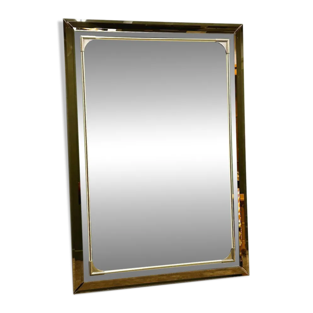 Miroir rectangulaire Schöninger en verre teinté bronze et détails en laiton, allemand
