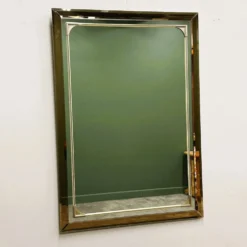 Miroir rectangulaire Schöninger en verre teinté bronze et détails en laiton, allemand