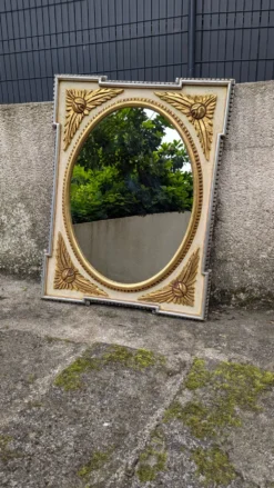 Miroir rectangulaire style Louis XVI / Néo-classique – Doré et crème