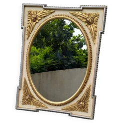 Miroir rectangulaire style Louis XVI / Néo-classique – Doré et crème