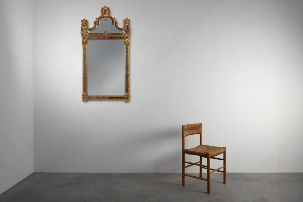 Miroir rococo-vénitien belge du XXe siècle en bois doré