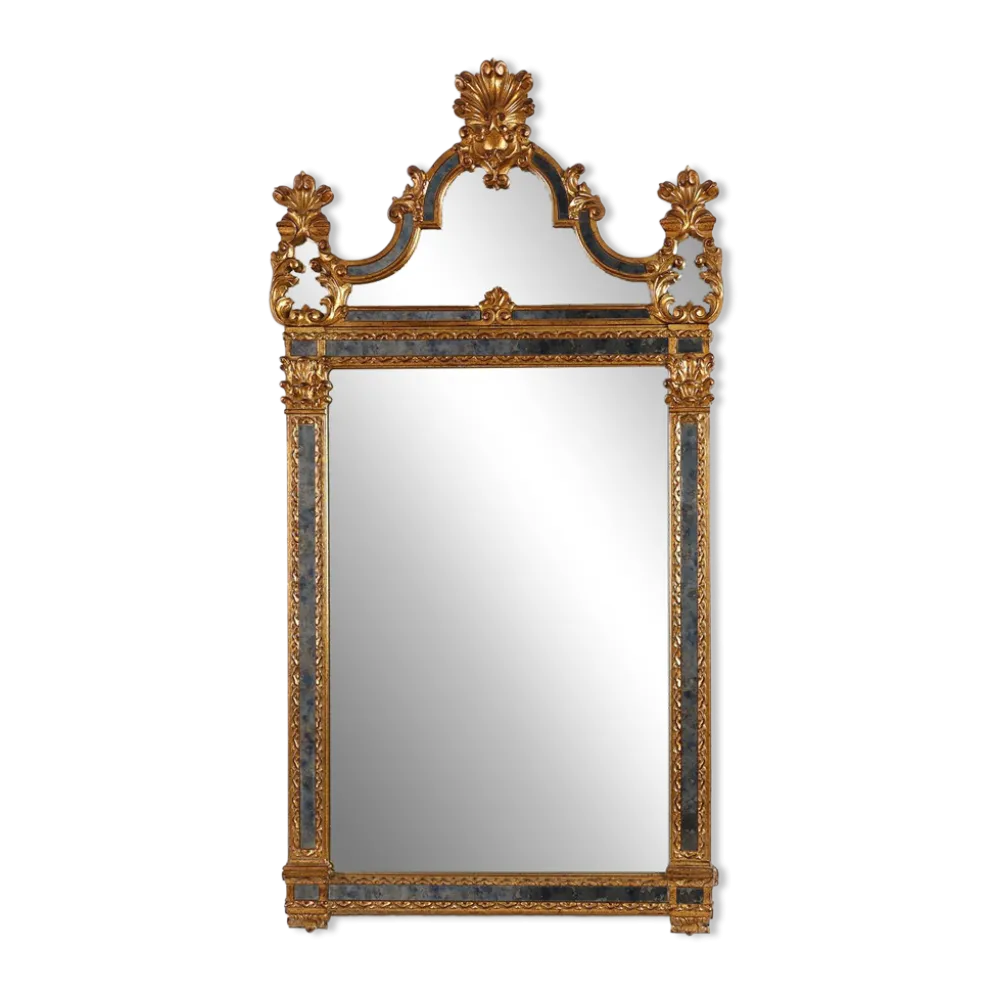 Miroir rococo-vénitien belge du XXe siècle en bois doré