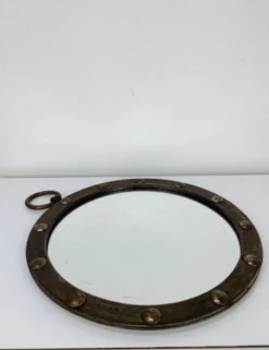 Miroir rond cerclage fer, vintage