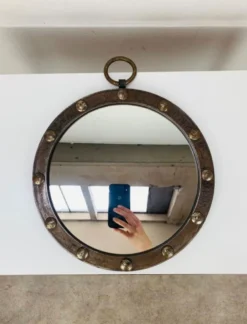 Miroir rond cerclage fer, vintage