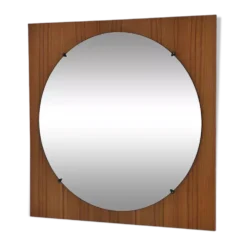 Miroir rond des années 60 - 70 sur cadre carré en bois