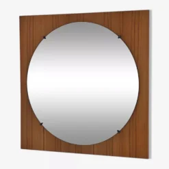 Miroir rond des années 60 - 70 sur cadre carré en bois