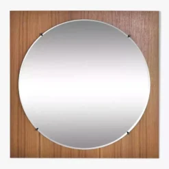 Miroir rond des années 60 - 70 sur cadre carré en bois