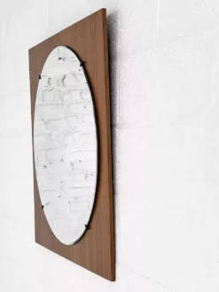 Miroir rond des années 60 - 70 sur cadre carré en bois