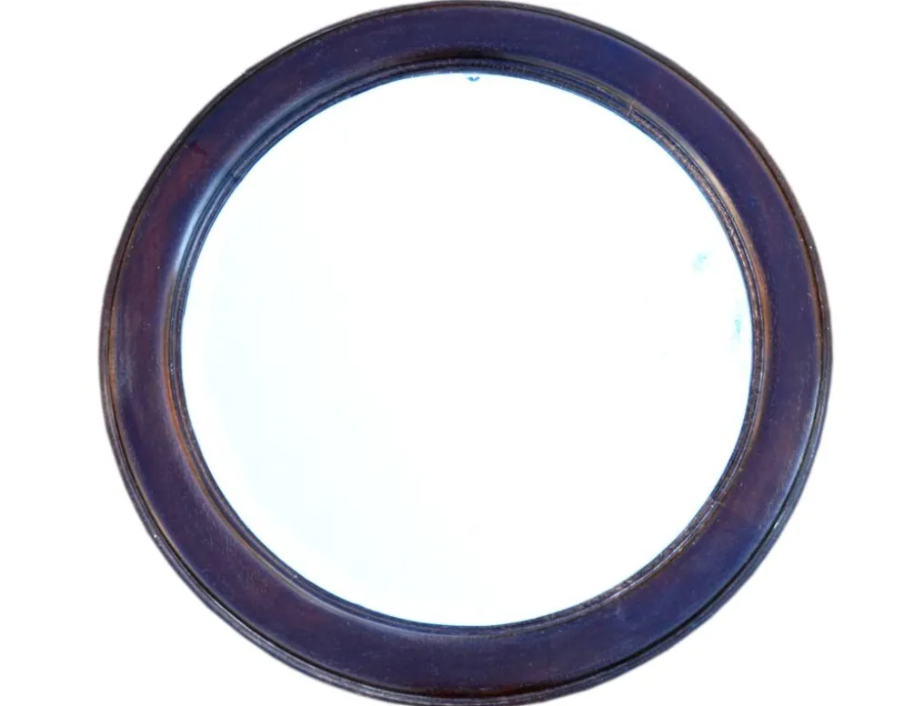 Miroir rond en chêne massif, biseauté, abimé, diamètre 56cm