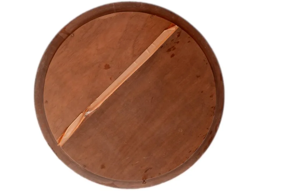 Miroir rond en chêne massif, biseauté, abimé, diamètre 56cm