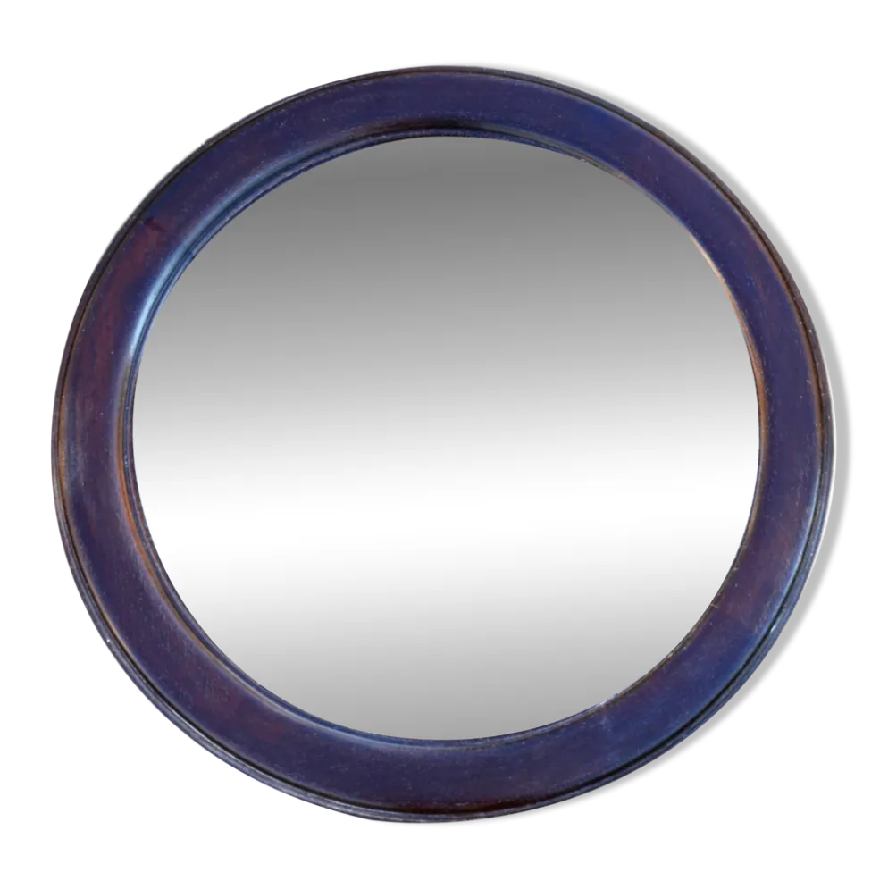 Miroir rond en chêne massif, biseauté, abimé, diamètre 56cm