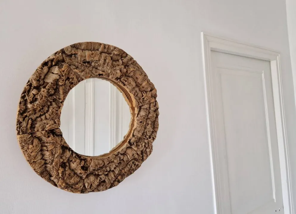 Miroir rond en liège vintage années 70