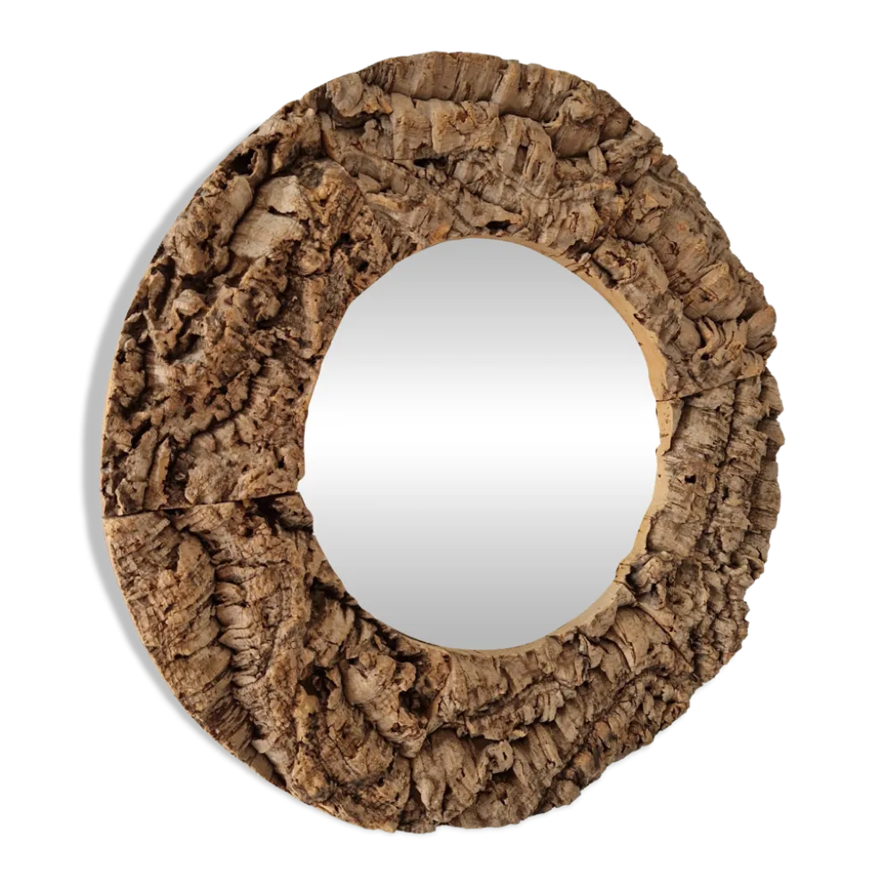 Miroir rond en liège vintage années 70