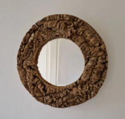 Miroir rond en liège vintage années 70